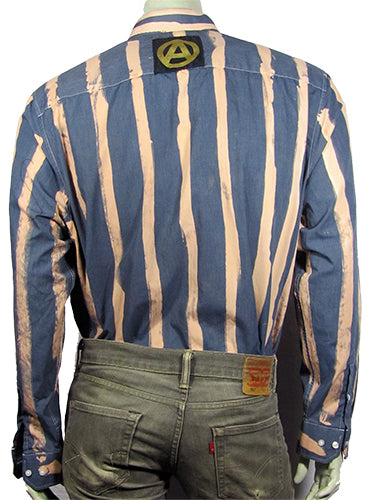 Romance of Anarchy grey striped shirt with gold print black patches