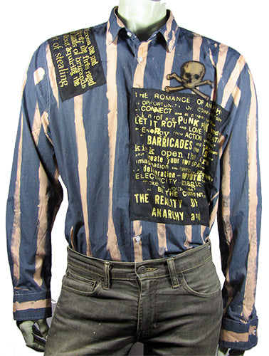 Romance of Anarchy grey striped shirt with gold print black patches
