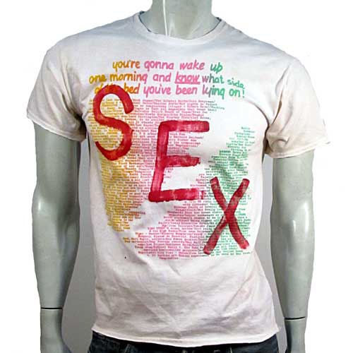 Wake Up in yellow, pink and green on INSIDE OUT white t-shirt