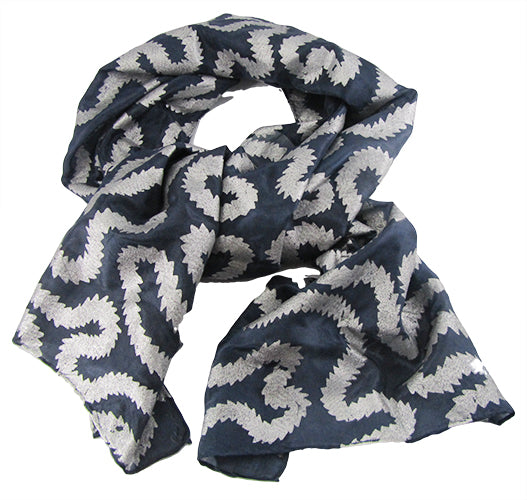 Silk scarf in black with silver print - 135cms x 35cms