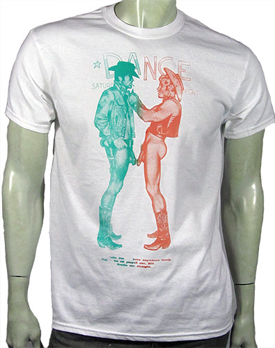 Cowboys in green and orange on wite T-SHIRT or MUSLIN