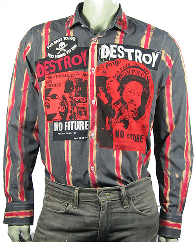 Destroy No Future red striped grey shirt