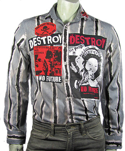 Destroy No Future black striped grey shirt