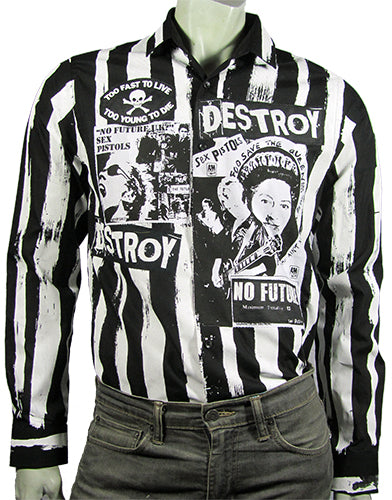 Destroy No Future white striped black shirt