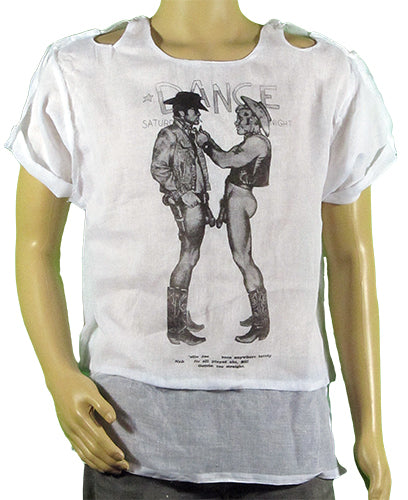 Cowboys in black on white short sleeved muslin
