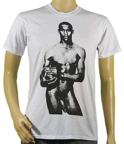 Footballer in black on white T-SHIRT or MUSLIN