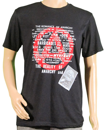 Romance of Anarchy black t-shirt with Marx patch