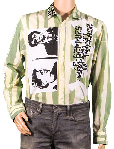 Outlaw Elvis Trotsky green striped shirt with black numbers