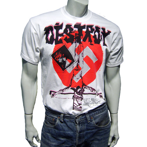 Destroy in black and red/grey on white T-SHIRT or MUSLIN