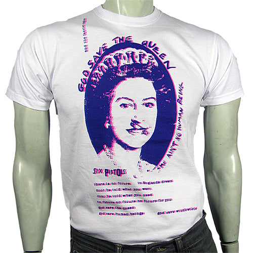 SALE: Safety Pin Queen in blue and pink on white T-SHIRT Small