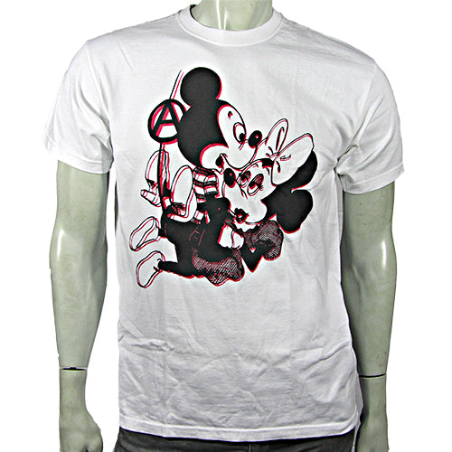 Mickey and Minnie in black and red on white T-SHIRT or MUSLIN