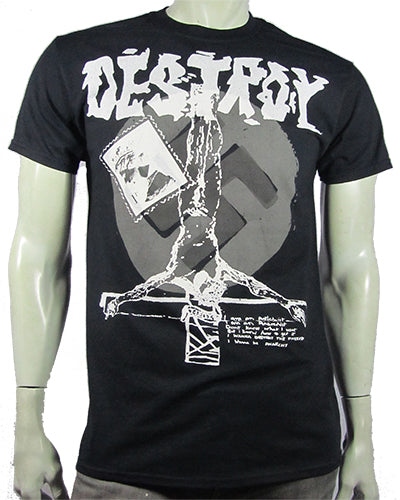 Destroy in white and grey on black T-SHIRT or MUSLIN