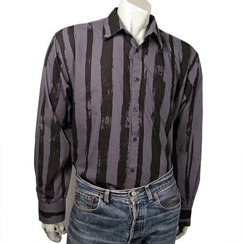 Striped grey shirt in black with star studded collar