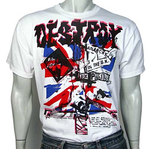 Destroy Anarchy in the UK on white T-SHIRT or MUSLIN