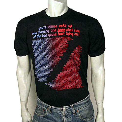 XL. Wake Up in blue and red on black t-shirt