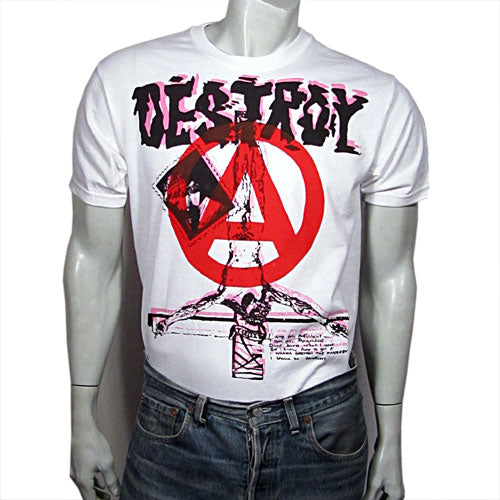 SALE: Destroy Anarchy A white T-SHIRT - small 47cms wide