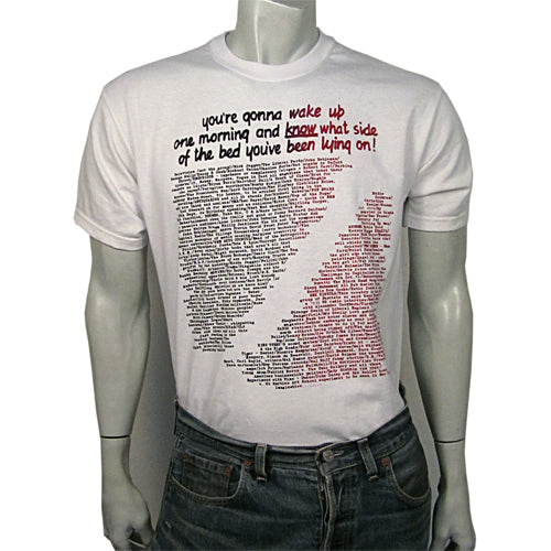 Wake Up in black and red on white t-shirt