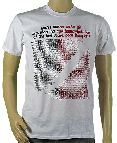 Wake Up in black and red on white T-SHIRT or MUSLIN