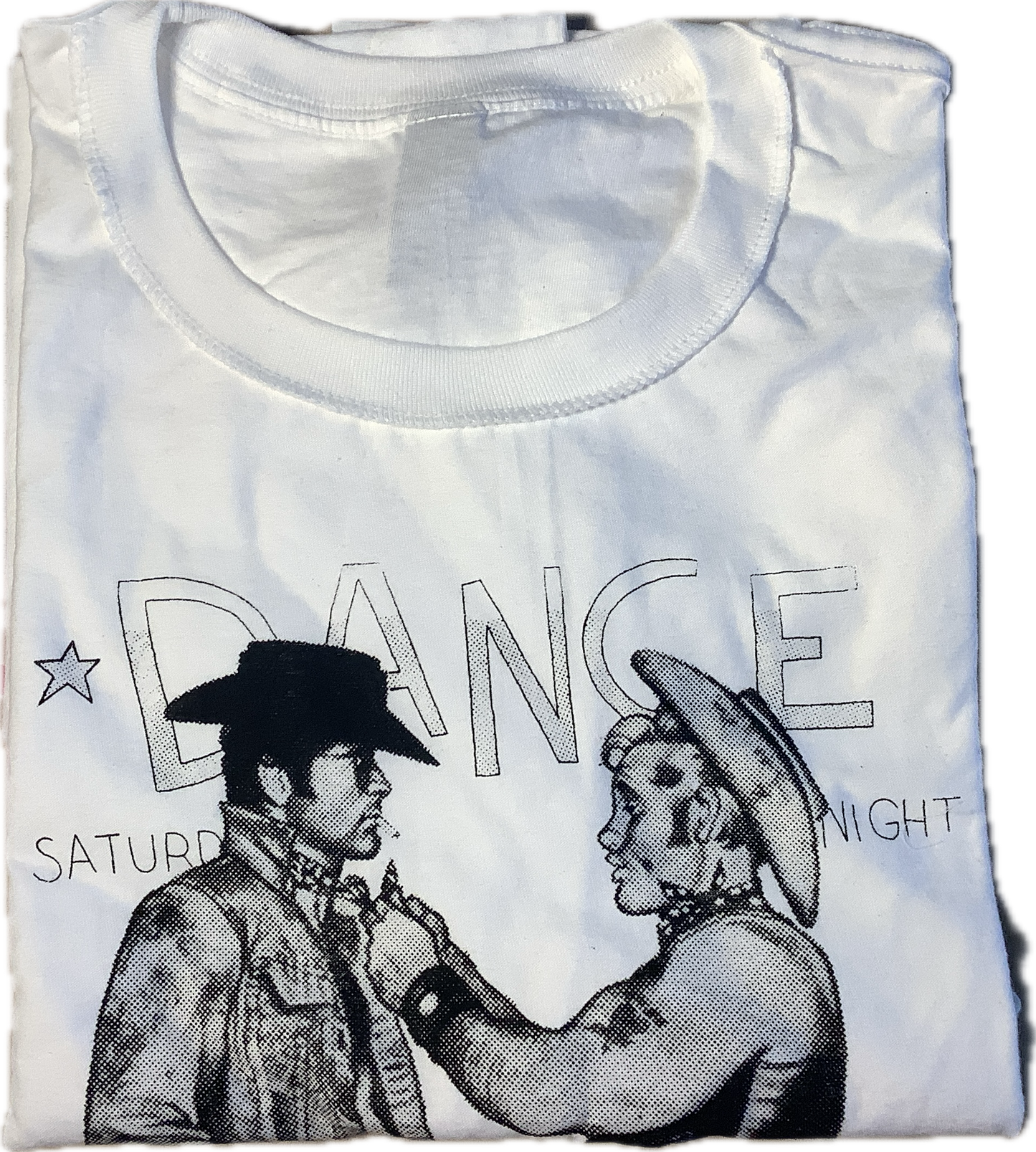 SALE: Cowboys in black on white T-SHIRT Large inside out