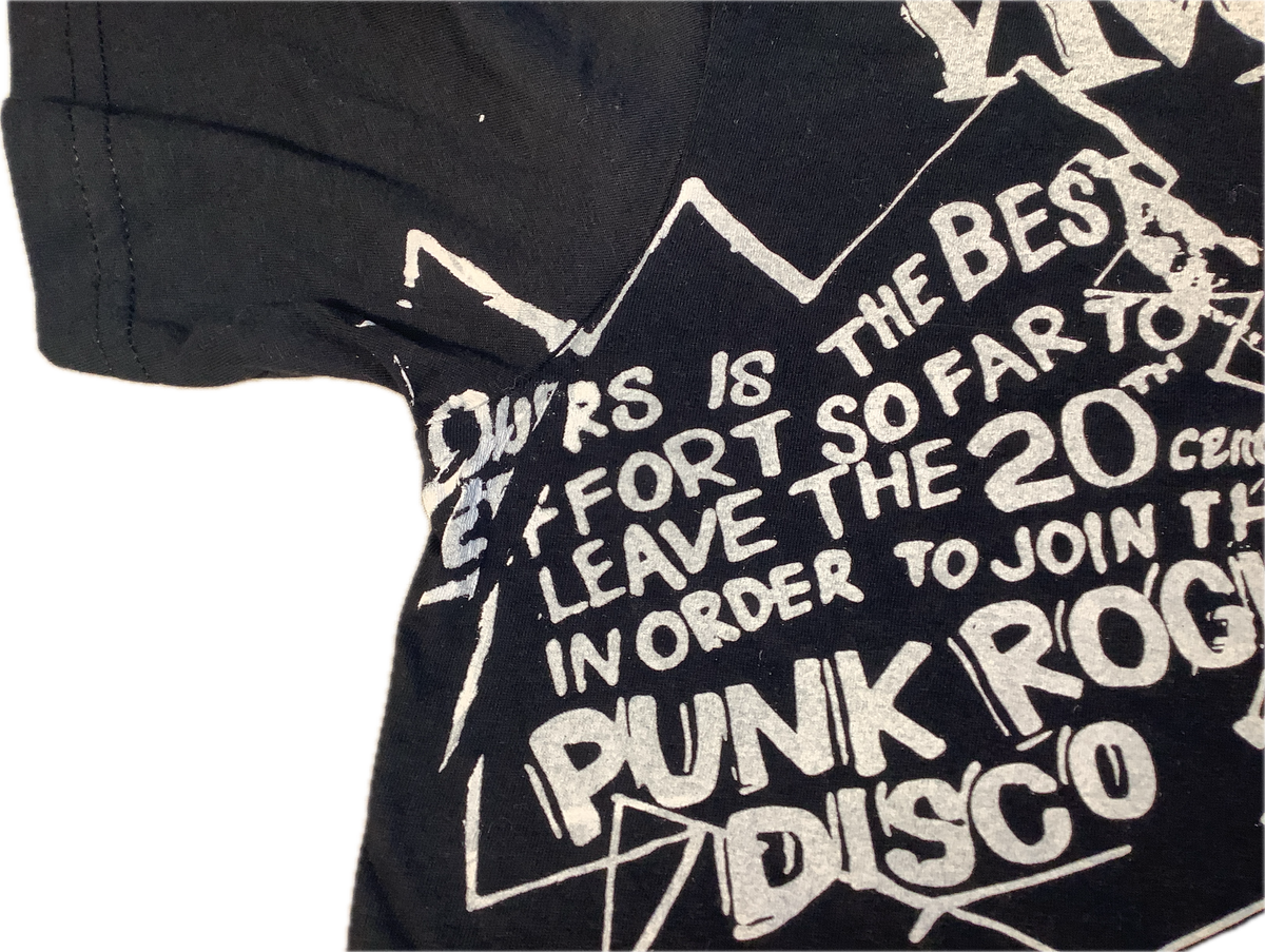 SALE: Vive Le Rock white print on black T-SHIRT - Small 46cms wide