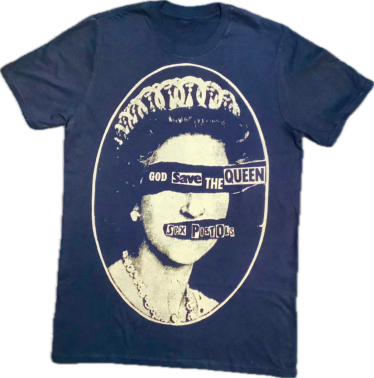 Giant Blind Queen White print on blue t-shirt