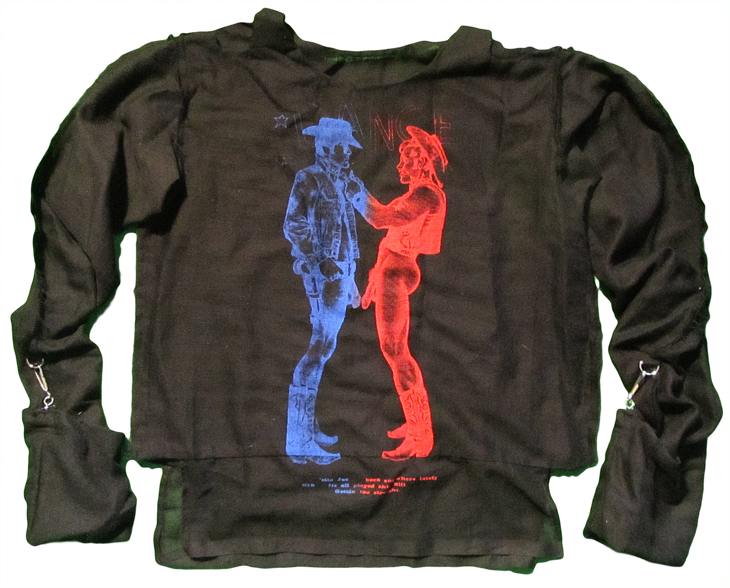Cowboys in blue and red on black T-SHIRT or MUSLIN