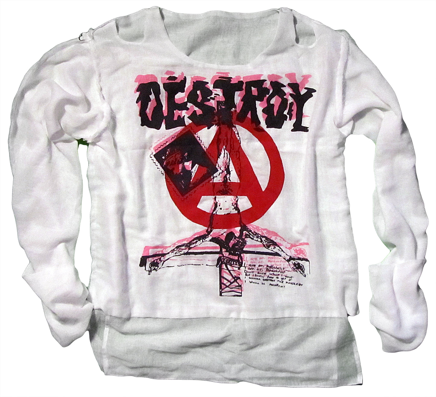 Destroy Anarchy A on white T-SHIRT or MUSLIN