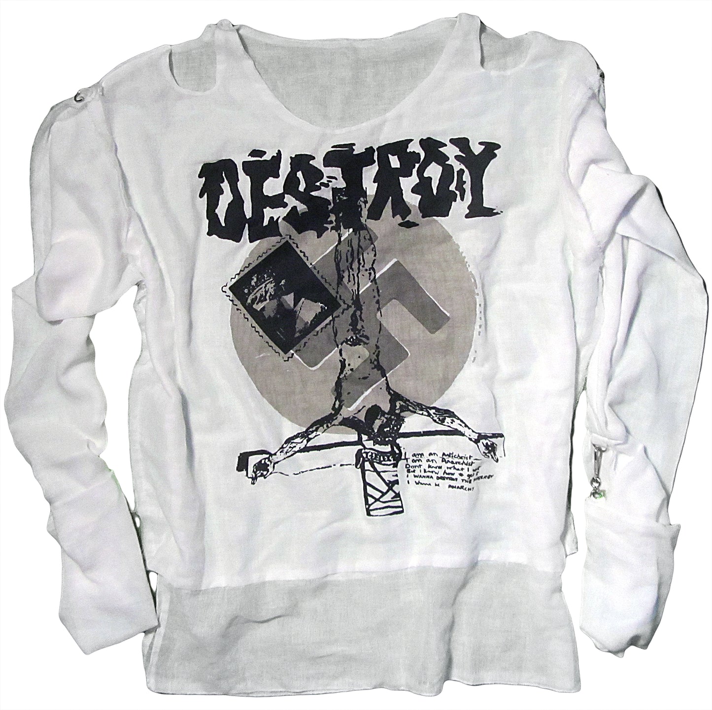 Destroy in black and grey on white T-SHIRT or MUSLIN