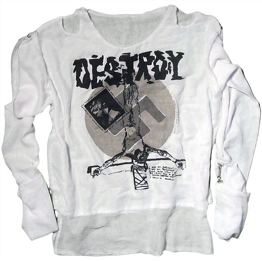 Destroy in black and grey on white muslin