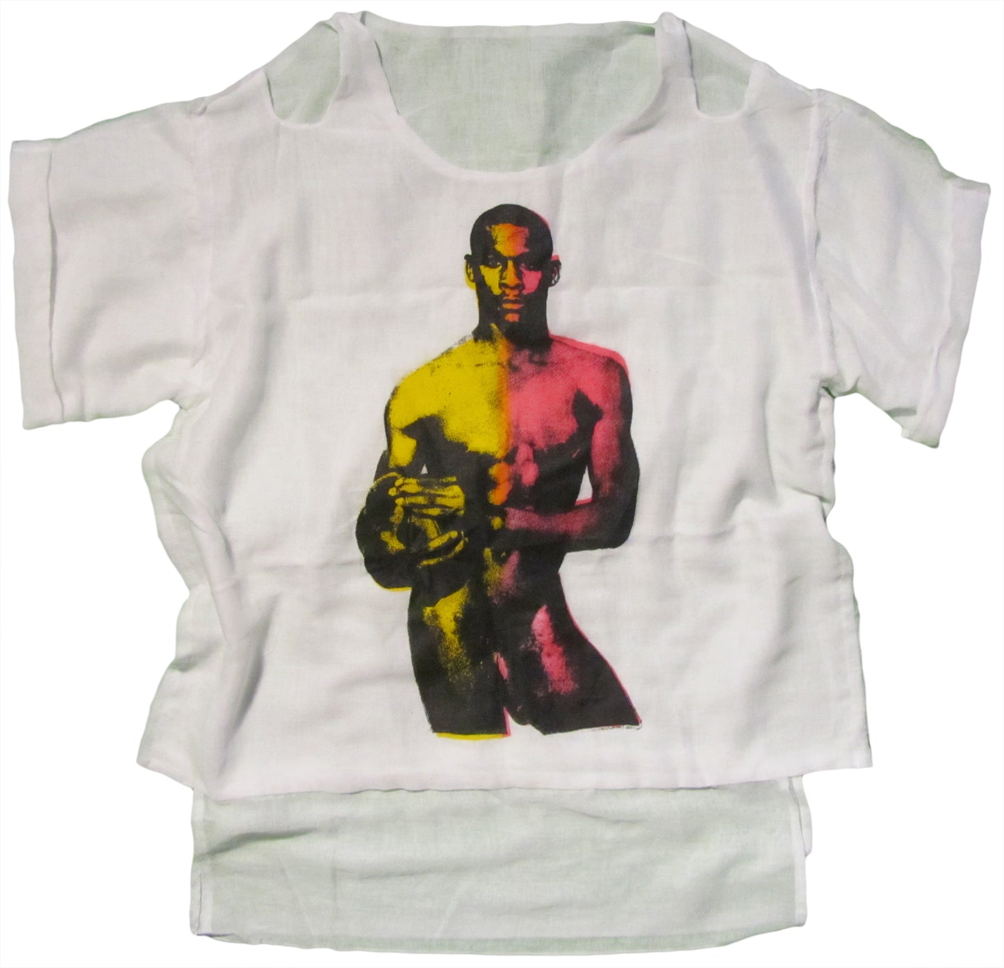 Footballer in yellow and pink on white T-SHIRT or MUSLIN