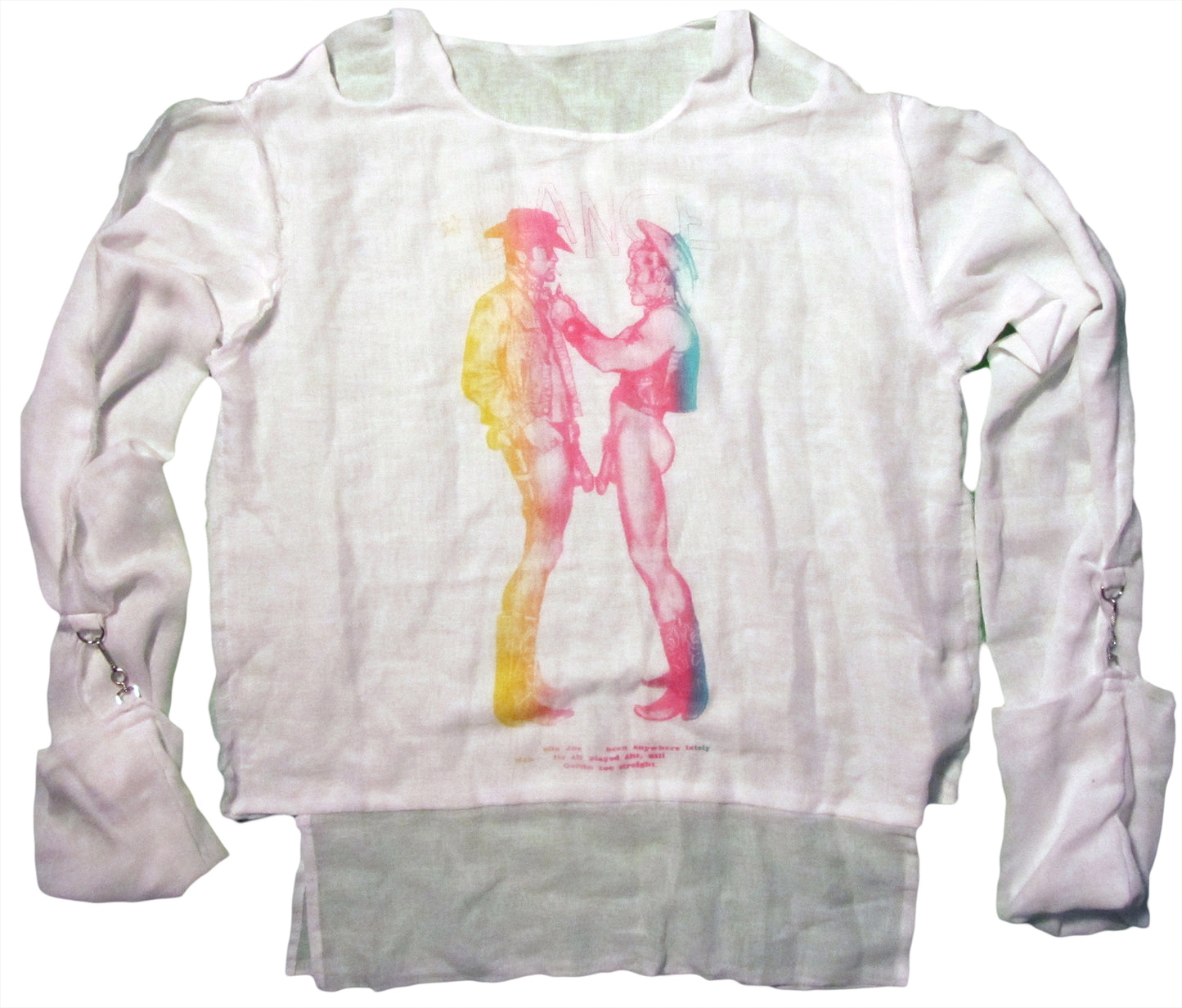 Cowboys in yellow, pink and green on white T-SHIRT or MUSLIN