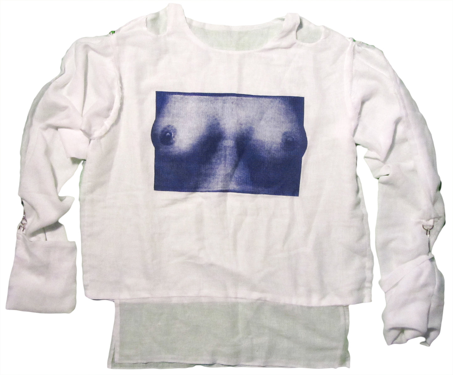 Tits in blue on white T-SHIRT or MUSLIN