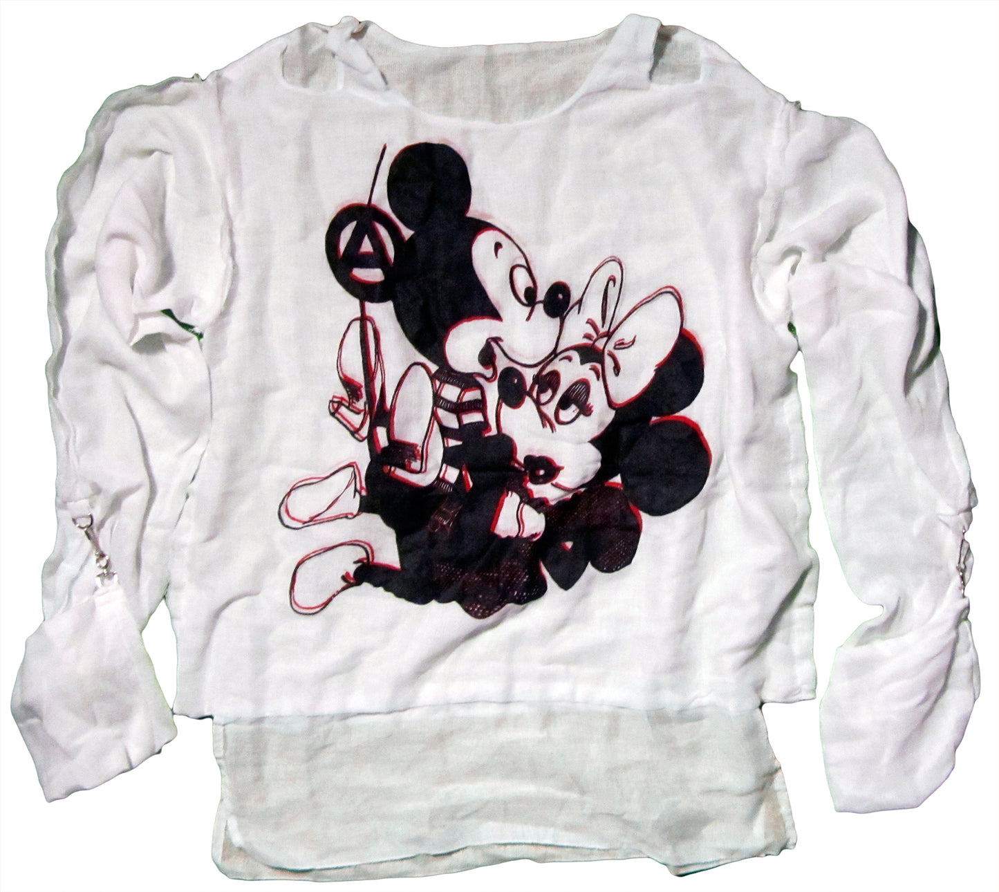 Mickey and Minnie black and red on white T-SHIRT or MUSLIN