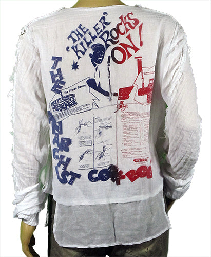 Vive le Rock blue and red print on white T-SHIRT or MUSLIN