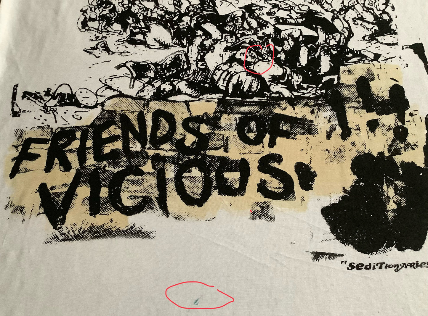SALE: Medium Friends of Vicious t-shirt with 2 tiny holes, green mark
