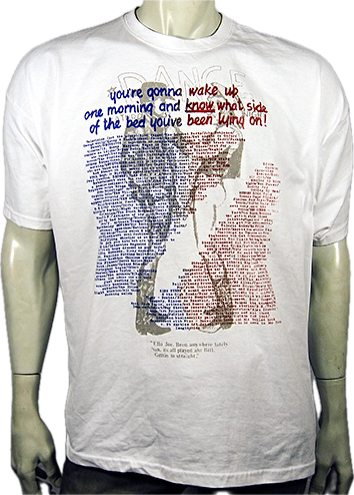 Wake Up in blue/red with grey cowboys on white T-SHIRTor MUSLIN