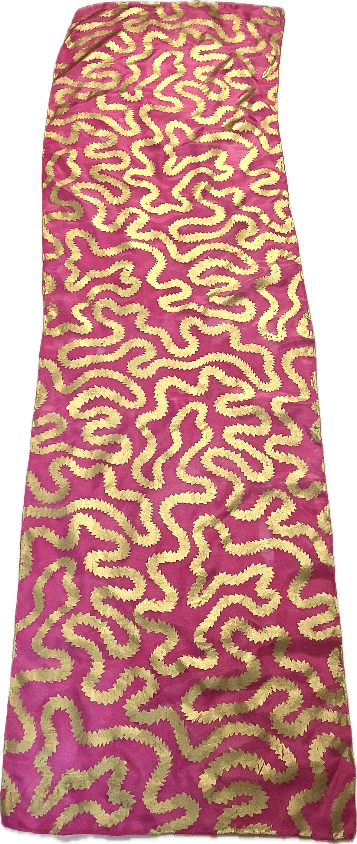 Silk scarf in Cerise Pink with gold print - 135x35cms