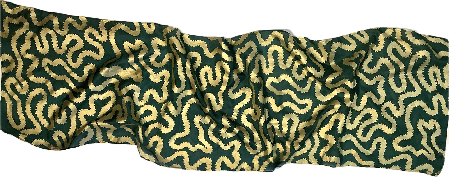 Silk scarf in Forest Green with gold print 135 x 35cms