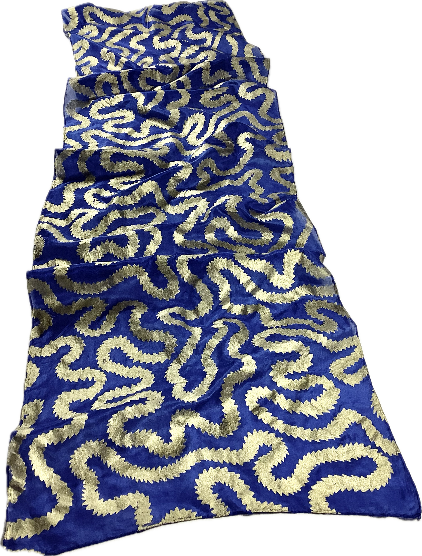 Silk scarf in blue with gold print - 135 x 35cms