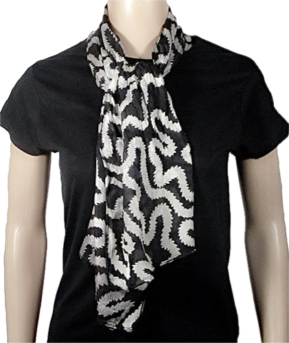 Silk scarf in black with silver print - 135cms x 35cms