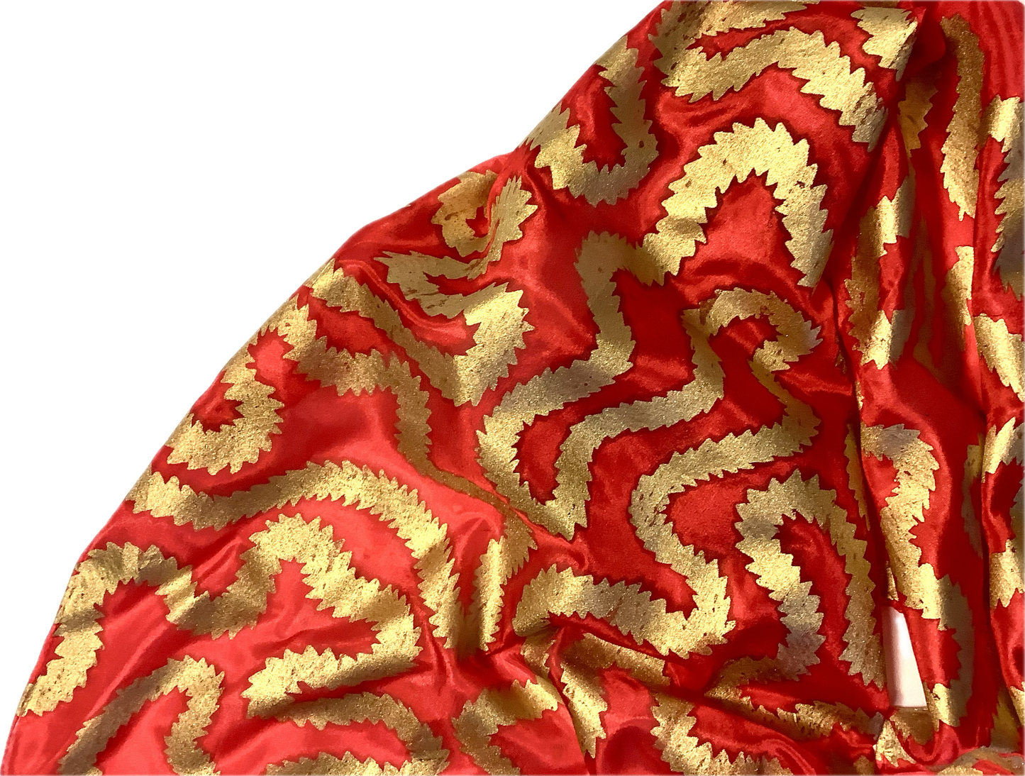 Silk scarf in red with gold print 135cms x 35 cms