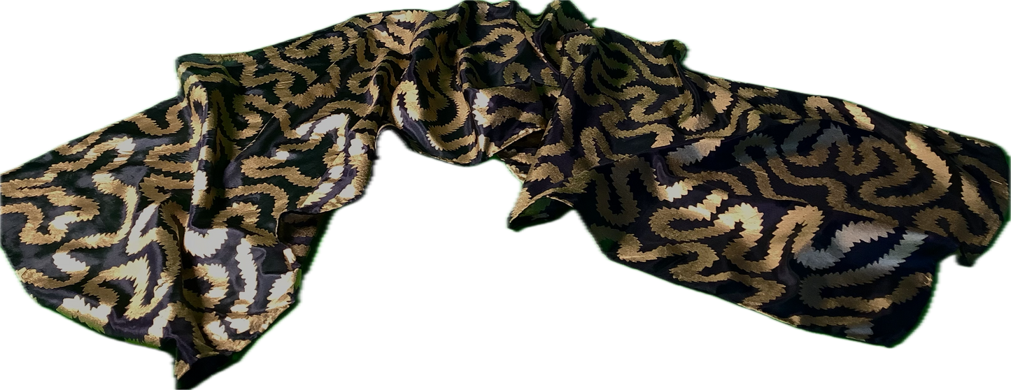 Silk scarf in black with Gold print - 135cms x 35cms