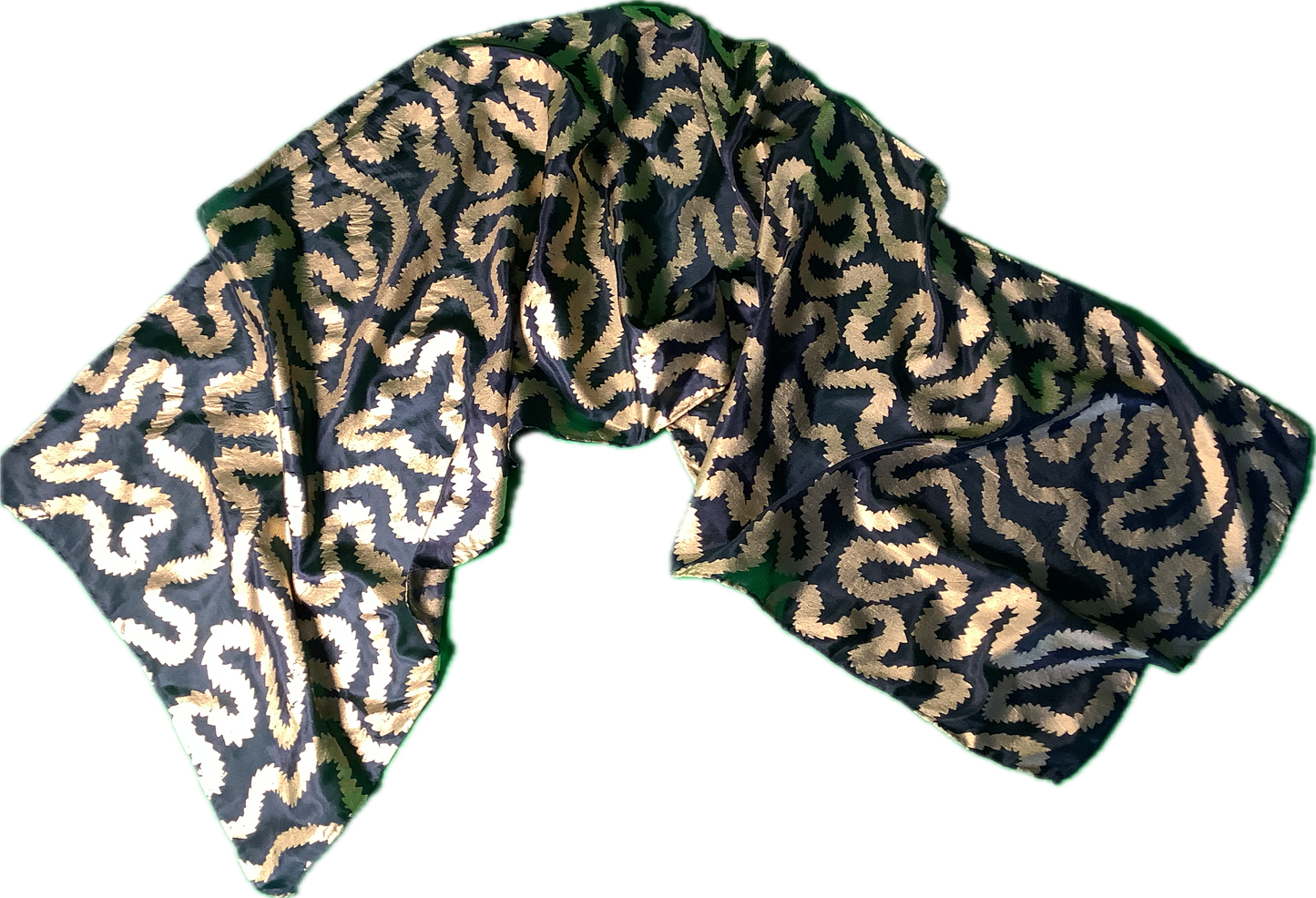 Silk scarf in black with Gold print - 135cms x 35cms