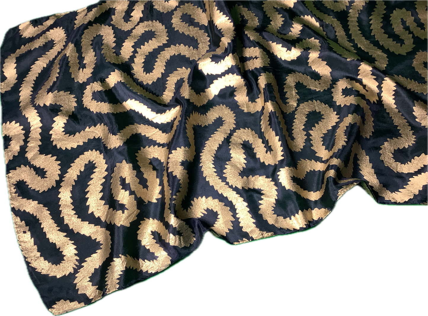 Silk scarf in black with Gold print - 135cms x 35cms