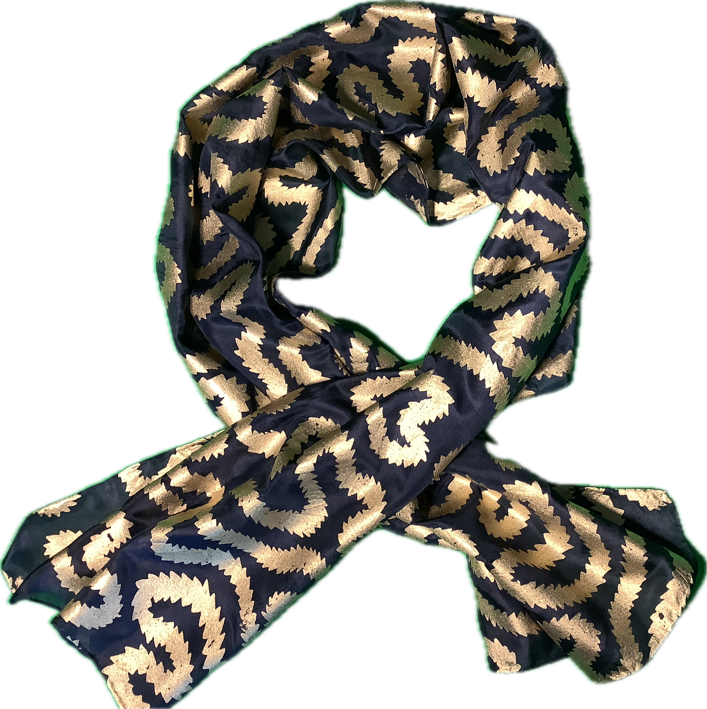 Silk scarf in black with Gold print - 135cms x 35cms