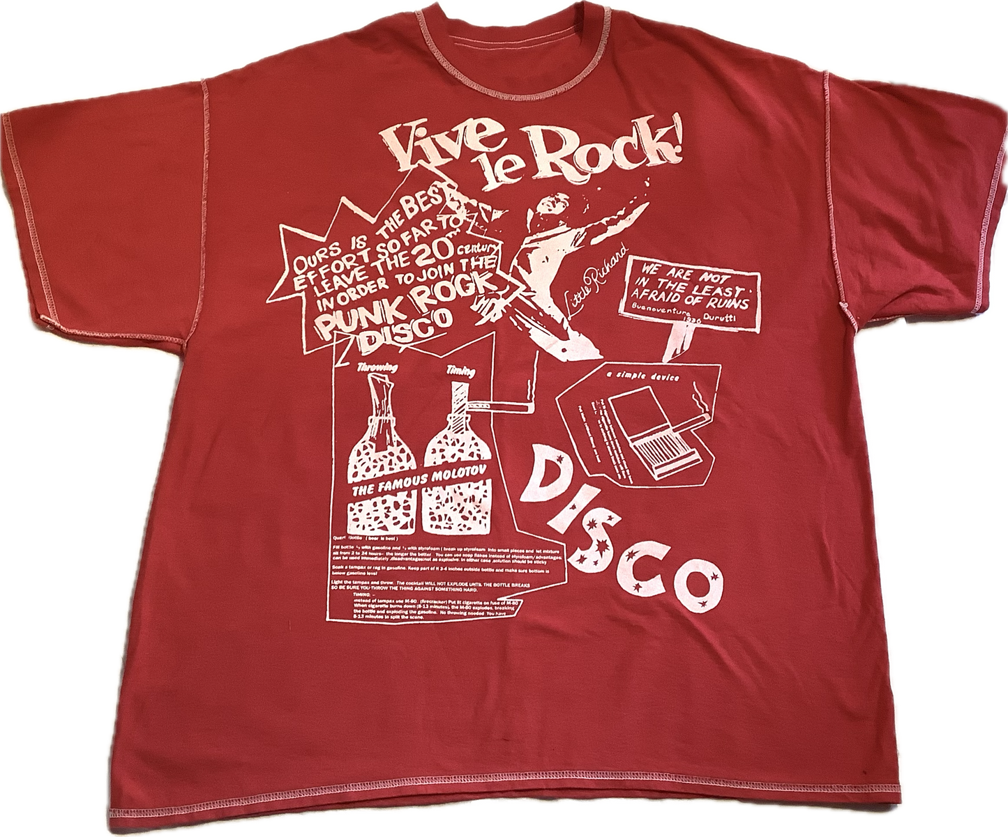 SALE: 2xl Vive le Rock on dyed Red Tee (66cms across)
