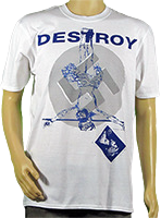 Destroy first original version grey/blue on white T-SHIRT or MUSLIN