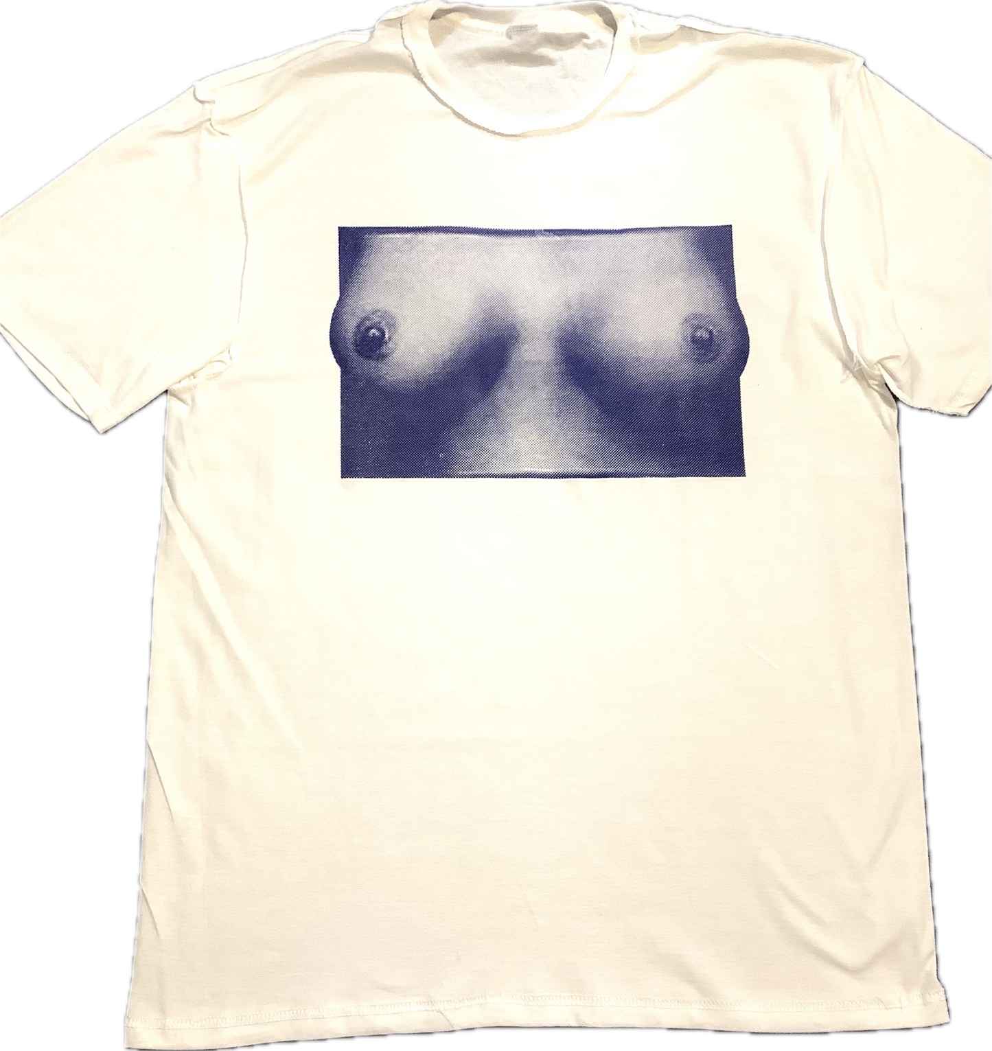 SALE: TiTs blue on white tee large inside out