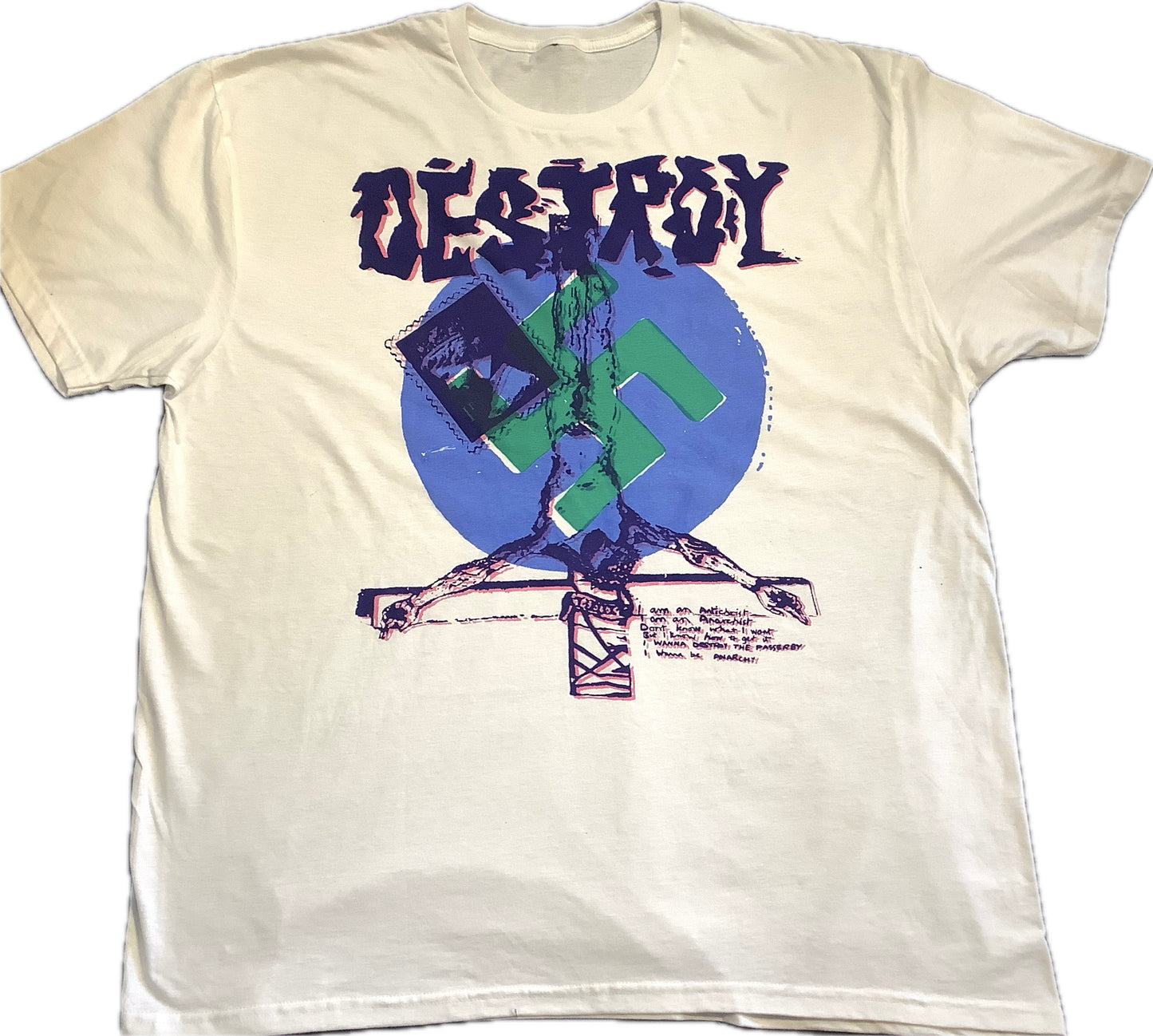 SAMPLE: Destroy on white T-shirt 2XL 67cms wide