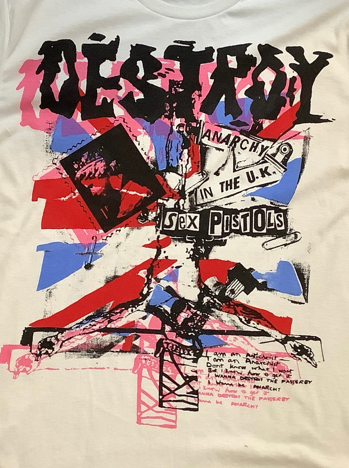 Sale: Destroy/Anarchy on white T-SHIRT Large 57cms wide £14